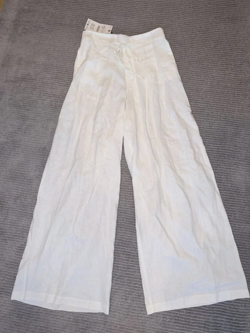 Zara White Linen Blend Wide Leg Pleated Pants XS NWT